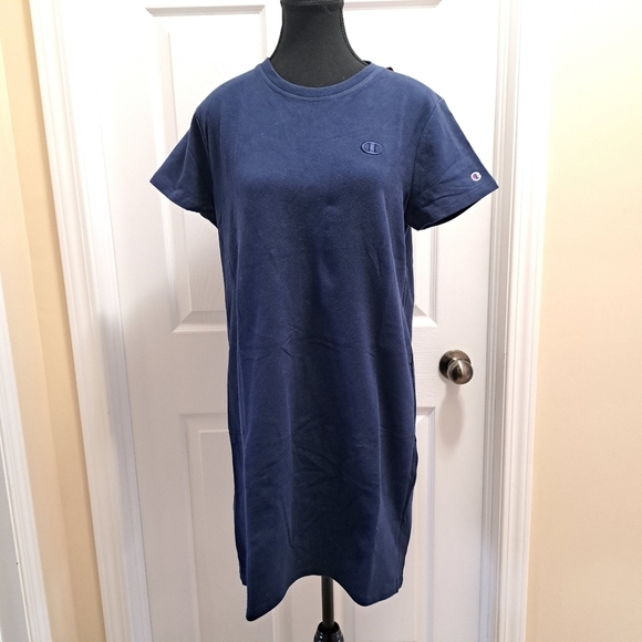 ❤️ New! Champion T-Shirt Dress Blue Women's Cotton Blend Short Sleeve - Picture 2 of 8